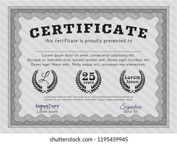 Grey Certificate of achievement template. Good design. With guilloche pattern. Customizable, Easy to edit and change colors. 