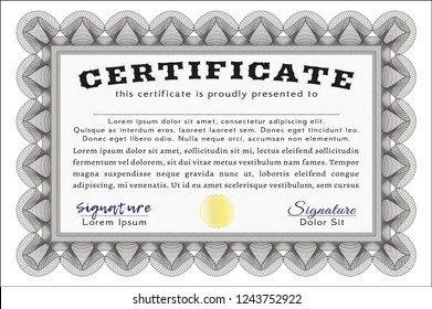 Grey Certificate of achievement template. Good design. With complex background. Detailed. 