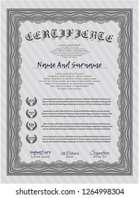 Grey Certificate of achievement template. Good design. Vector illustration. With guilloche pattern. 