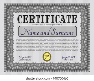 Grey Certificate of achievement template. With great quality guilloche pattern. Vector illustration. Lovely design. 