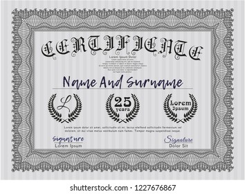 Grey Certificate of achievement template. With guilloche pattern and background. Artistry design. Vector illustration. 