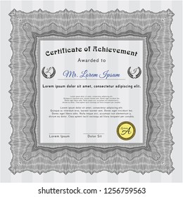 Grey Certificate of achievement template. With guilloche pattern and background. Vector illustration. Cordial design. 
