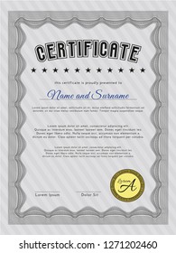 Grey Certificate of achievement template. With guilloche pattern and background. Detailed. Artistry design. 