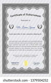 Grey Certificate of achievement template. With guilloche pattern and background. Money style design. Customizable, Easy to edit and change colors. 