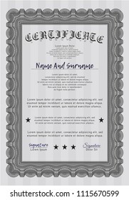 Grey Certificate of achievement template. With linear background. Money style design. Customizable, Easy to edit and change colors. 