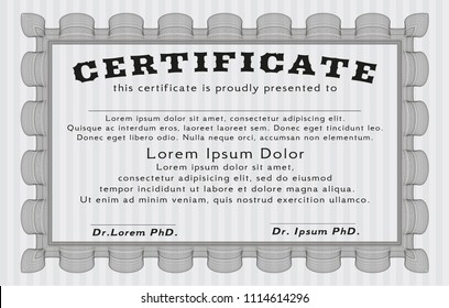 Grey Certificate of achievement template. Lovely design. Customizable, Easy to edit and change colors. Complex background. 