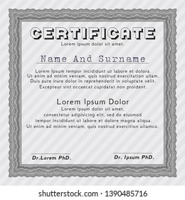 Grey Certificate of achievement template. Modern design. Vector illustration. With linear background. 