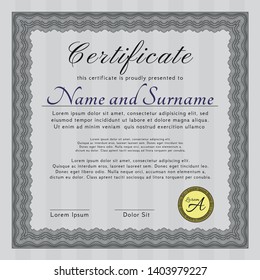 Grey Certificate of achievement template. Modern design. Vector illustration. With guilloche pattern. 