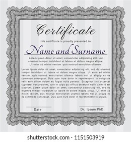Grey Certificate of achievement template. Money Pattern design. With great quality guilloche pattern. Vector illustration. 