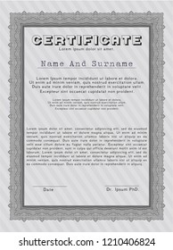 Grey Certificate of achievement template. Money Pattern design. With guilloche pattern. Detailed. 