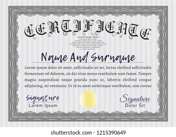 Grey Certificate of achievement template. Money Pattern design. With linear background. Vector illustration. 