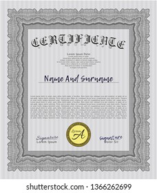 Grey Certificate of achievement template. Money design. Vector illustration. Printer friendly. 