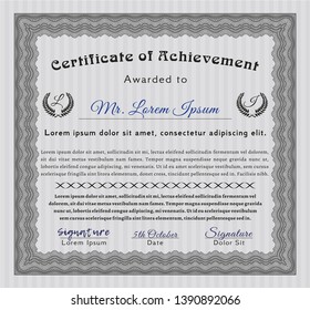 Grey Certificate of achievement template. Money Pattern. With complex linear background. Customizable, Easy to edit and change colors. 