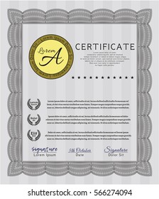 Grey Certificate of achievement template. Money style design. Printer friendly. Customizable, Easy to edit and change colors. 