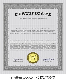 Grey Certificate of achievement template. Nice design. With guilloche pattern. Detailed. 