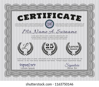 Grey Certificate of achievement template. Perfect design. Easy to print. Customizable, Easy to edit and change colors. 