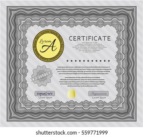 Grey Certificate of achievement template. Perfect design. Easy to print. Detailed. 
