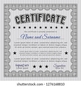 Grey Certificate of achievement template. Printer friendly. Money style design. Customizable, Easy to edit and change colors. 