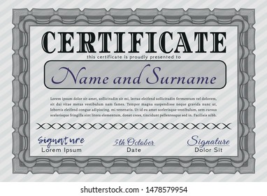 Grey Certificate of achievement template. Printer friendly. Customizable, Easy to edit and change colors. Lovely design. 