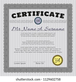 Grey Certificate of achievement template. With quality background. Lovely design. Vector illustration. 