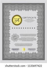 Grey Certificate of achievement template. With quality background. Good design. Detailed. 