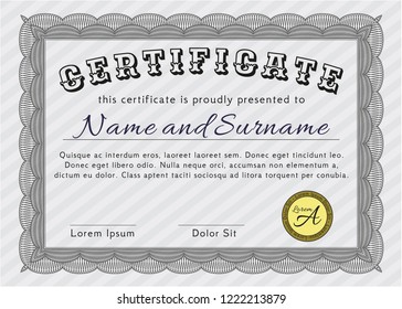 Grey Certificate of achievement template. With quality background. Artistry design. Customizable, Easy to edit and change colors. 