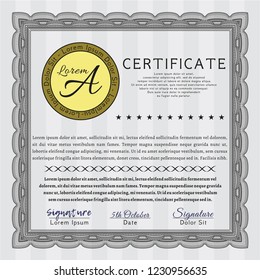Grey Certificate of achievement template. With quality background. Vector illustration. Money Pattern. 