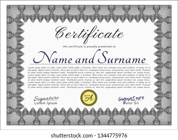 Grey Certificate of achievement template. With quality background. Vector illustration. Artistry design. 