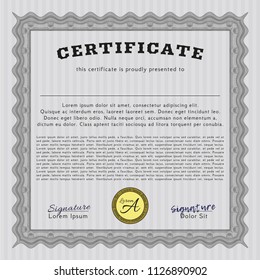 Grey Certificate of achievement template. Sophisticated design. Customizable, Easy to edit and change colors. With complex background. 