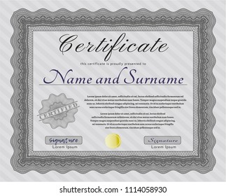 Grey Certificate of achievement template. Superior design. Vector illustration. Easy to print. 