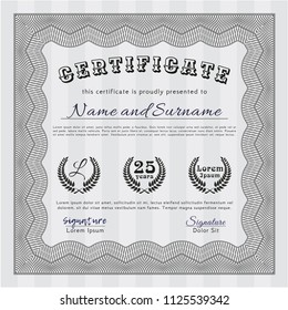 Grey Certificate of achievement template. Superior design. With guilloche pattern. Customizable, Easy to edit and change colors. 