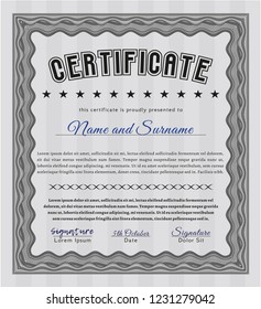 Grey Certificate of achievement template. Superior design. Detailed. Easy to print. 