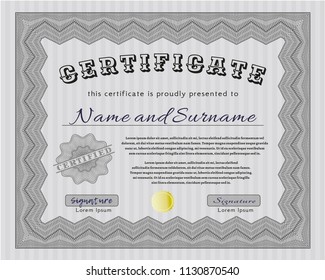 Grey Certificate of achievement template. Vector illustration. Complex background. Lovely design. 