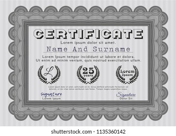Grey Certificate of achievement template. Vector illustration. With background. Money Pattern design. 