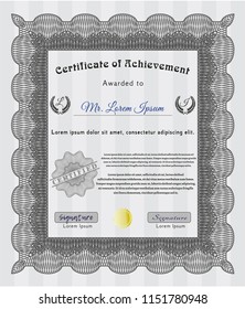Grey Certificate of achievement template. Vector illustration. Complex background. Cordial design. 