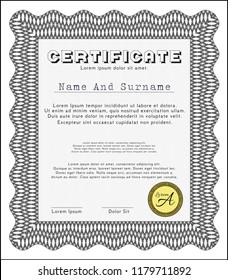 Grey Certificate of achievement template. Vector illustration. With guilloche pattern. Retro design. 