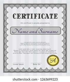 Grey Certificate of achievement template. Vector illustration. With background. Lovely design. 