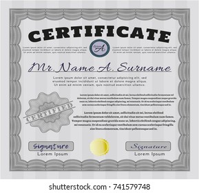Grey Certificate of achievement template. Vector illustration. Easy to print. Money style design. 