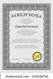 Grey Certificate of achievement. Vector illustration. With complex background. Money style design. 