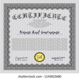 Grey Certificate of achievement. Vector illustration. Complex background. Beauty design. 