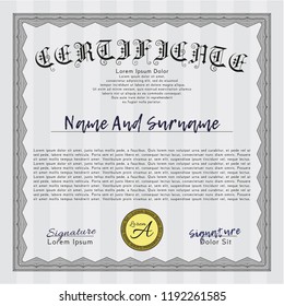 Grey Certificate of achievement. Vector illustration. With quality background. Money design. 