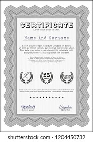 Grey Certificate of achievement. Vector illustration. With great quality guilloche pattern. Sophisticated design. 