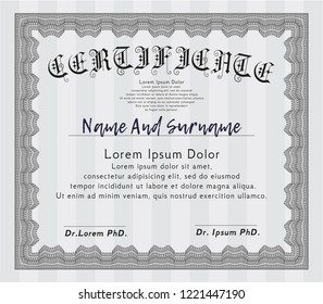 Grey Certificate of achievement. Vector illustration. With linear background. Money style design. 