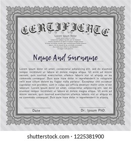 Grey Certificate of achievement. Vector illustration. With guilloche pattern and background. Lovely design. 