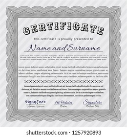 Grey Certificate of achievement. Vector illustration. Printer friendly. Modern design. 