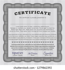 Grey Certificate of achievement. Vector illustration. With linear background. Superior design. 