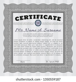 Grey Certificate of achievement. Vector illustration. With background. Cordial design. 