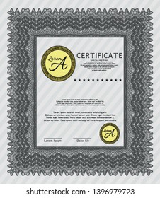 Grey Certificate of achievement. Vector illustration. With background. Elegant design. 