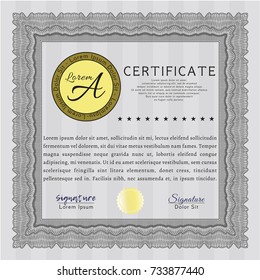 Grey Certificate of achievement. Vector illustration. Printer friendly. Nice design. 