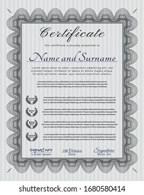Grey Certificate. Artistry design. Detailed. With great quality guilloche pattern. 